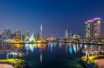 Seoul, Korea - April 9, 2015: Lotte World Amusement Park At Night And Cherry Blossom Of Spring, A Major Tourist Attraction In Seoul, South Korea On April 9, 2015 Stock Photo