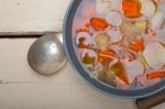 Traditional Italian Minestrone Soup Stock Photo