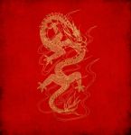 Chinese Dragon On Old Red Paper Background  Stock Photo