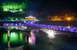 Colorful Bridge Or Wolyeonggyo Bridge At Night In Andong,korea Stock Photo