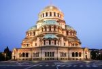 Cathedral  Alexander Nevsky  At Sunrise. In Sofia, Bulgaria Stock Photo