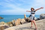 Woman Tourist On Hin Ta Hin Yai Viewpoint Stock Photo