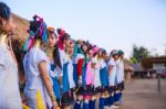 Karen Tribal Girls From Padaung Long Neck Hill Tribe Village Stock Photo