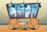 Cartoon  Illustration Interior Living Room Stock Photo