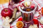 Mulled Wine With Spices And Gingerbread Cookies Stock Photo