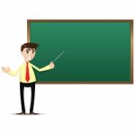 Cartoon Teacher With Black Board Stock Photo