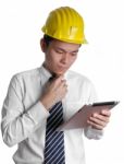 Engineer Working With Tablet Stock Photo