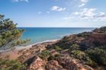 Beautiful Coastline Of Olhos D'agua Near Vilamoura Stock Photo