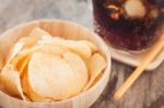 Crispy Potato Chips With Iced Cola Stock Photo