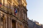 Townhall In Lyon With French Flag Stock Photo