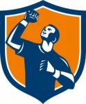 Athlete Fist Pump Crest Retro Stock Photo