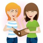 Cartoon Teenage Girls Laughing With Magazine Stock Photo