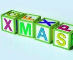 Xmas Blocks Show Merry Christmas And Festive Season Stock Photo