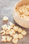 Alphabet Biscuit In Wooden Tray Stock Photo