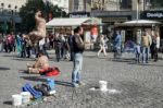 Street Performers Iat The Entrance To  Wenceslas Square In Pragu Stock Photo