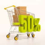 Shopping Cart And Percentage Sign, 50 Percent Stock Photo