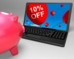 Ten Percent Off Laptop Means Online Sale And Bargains Stock Photo