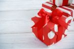 Gift Box With Red Ribbons Stock Photo