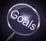 Magnifier Goals Represents Targeting Motivation And Search Stock Photo