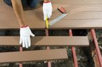 Worker Installing  Wood Floor Stock Photo