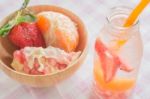 Infused Water Bottle Of Mix Fruit Refreshing Drink Stock Photo