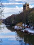 Durham, County Durham/uk - January 19 : View Along The River Wea Stock Photo