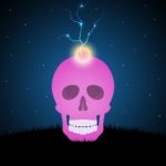 Halloween Skull Graveyard Thunderbolt Lightning Background Stock Photo