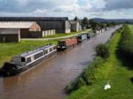 Narrow Boats Moored Along The Shropshire Union Canal Stock Photo