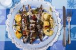 Cooked Mackerel Fish With Potato Stock Photo