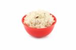 Side Steam Brown Rice Red Bowl On White Background Stock Photo