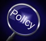 Policy Magnifier Shows Documentation Legal And Procedure Stock Photo