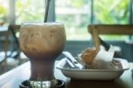 Blueberry Muffin And Iced Coffee Mocha Stock Photo