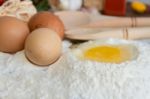 Ingredients Preparation Spaghetti With Eggs, Tomatoes Herbs And Spices Stock Photo