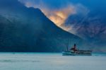 Beautiful Scenic Of Old Steam Engine Boat In Wakatipu Lake Queenstown South Island New Zealand Stock Photo