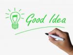 Good Idea And Lightbulb Indicate Bright Ideas And Concepts Stock Photo