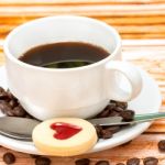 Heart Cookie Coffee Shows Delicious Cracker And Crackers Stock Photo