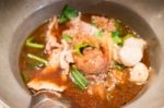 Delicious Noodle Pork Herb Soup Stock Photo