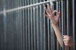 Hand Sign "ok" In Jail Stock Photo