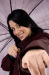 Young Lady Holding Umbrella Stock Photo