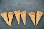 Flat Lay Ice Cream Cones Collection On Dark Stone Background . B Stock Photo