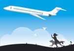 Aeroplane And Child Playing Stock Photo