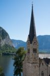 View Of The Evangelical Parish Church In Hallstatt Stock Photo