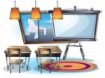 Cartoon  Illustration Interior Classroom With Separated Layers Stock Photo