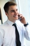 Young Businessman Using His Mobile Phone In Office Stock Photo