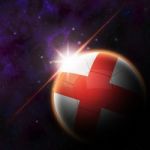 England Flag On 3d Football With Rising Sun Stock Photo