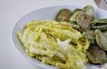 Omelet With Fried Eggplants Stock Photo