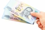 Fifty Baht Banknotes Thailand Stock Photo