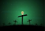 Halloween Skull Graveyard Cross Background Stock Photo