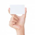 Hand Hold Blank White Card Isolated With Clipping Path Stock Photo