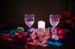 Glasses Of Champagne And New Year Decorations Stock Photo